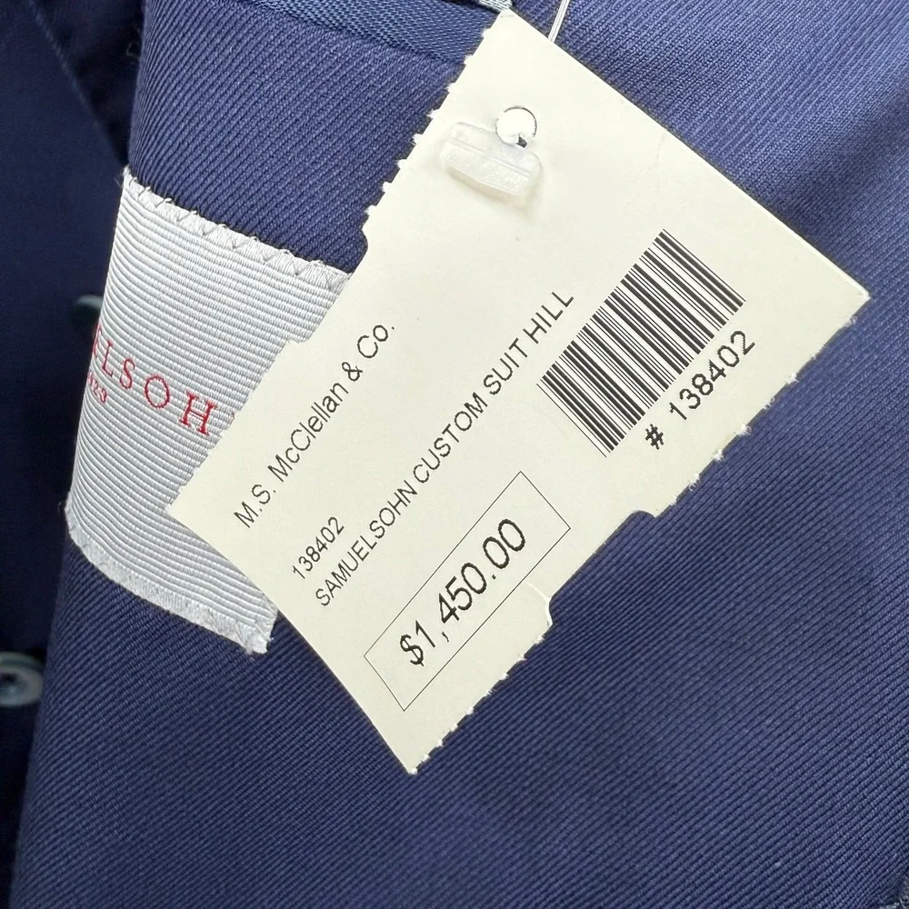 Samuelsohn 1923 Navy Custom Blazer 45S Short Super 130s Wool Skull Lining